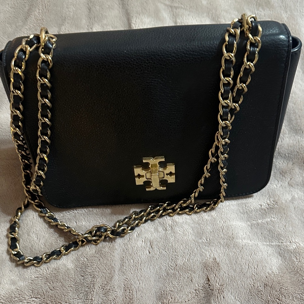 Tory Burch Black Crossbody Bag with Gold Chain